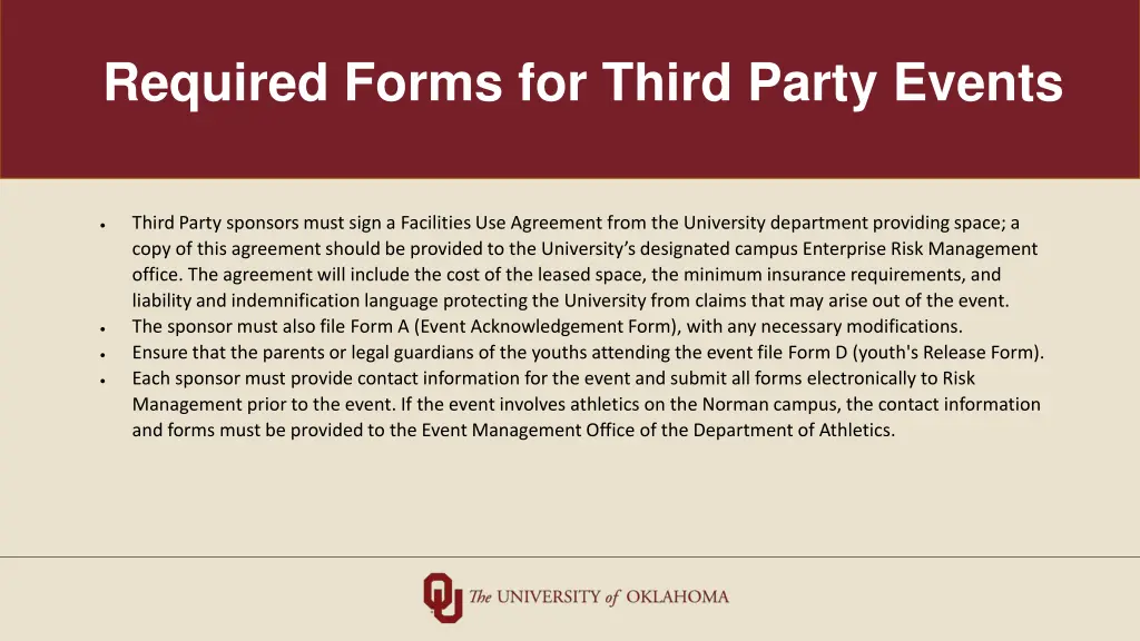 required forms for third party events