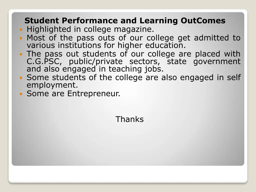 student performance and learning outcomes
