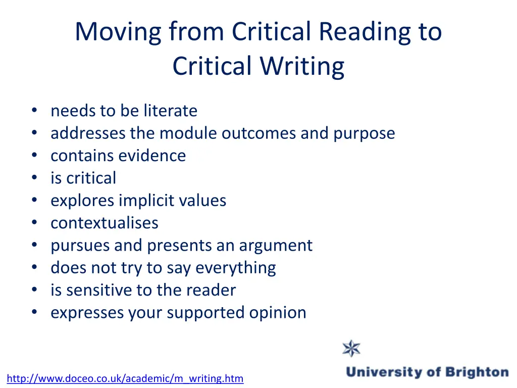 moving from critical reading to critical writing