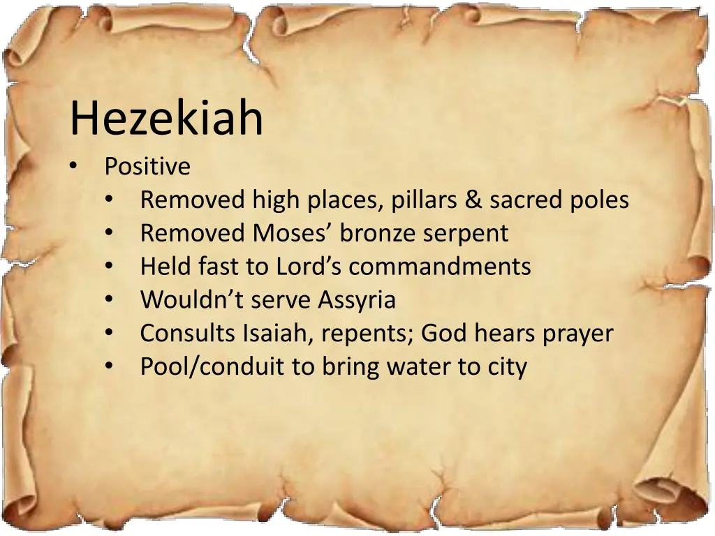 hezekiah positive removed high places pillars