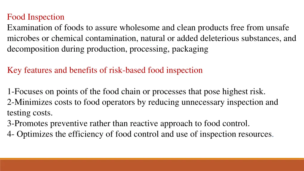 food inspection examination of foods to assure