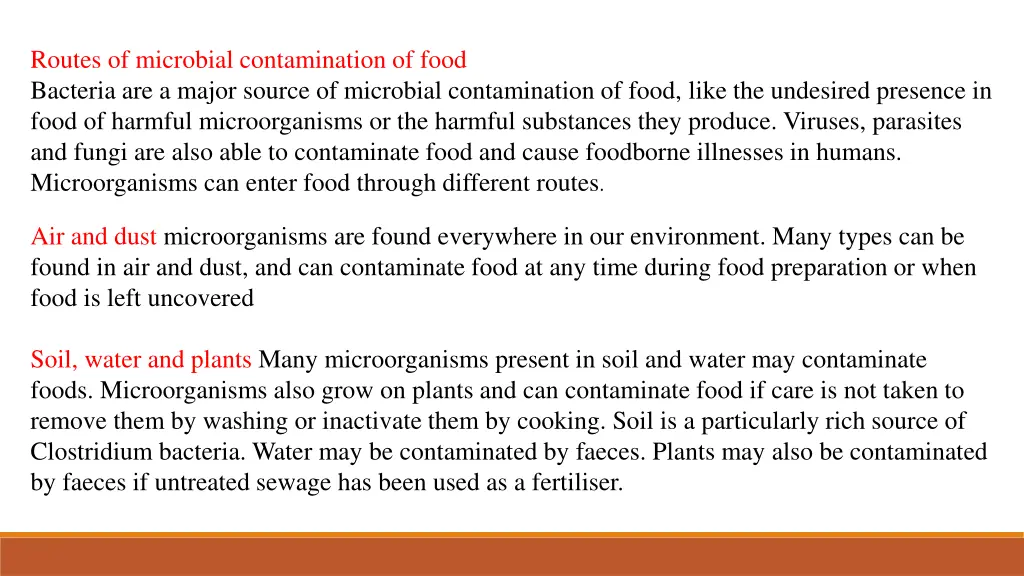 routes of microbial contamination of food