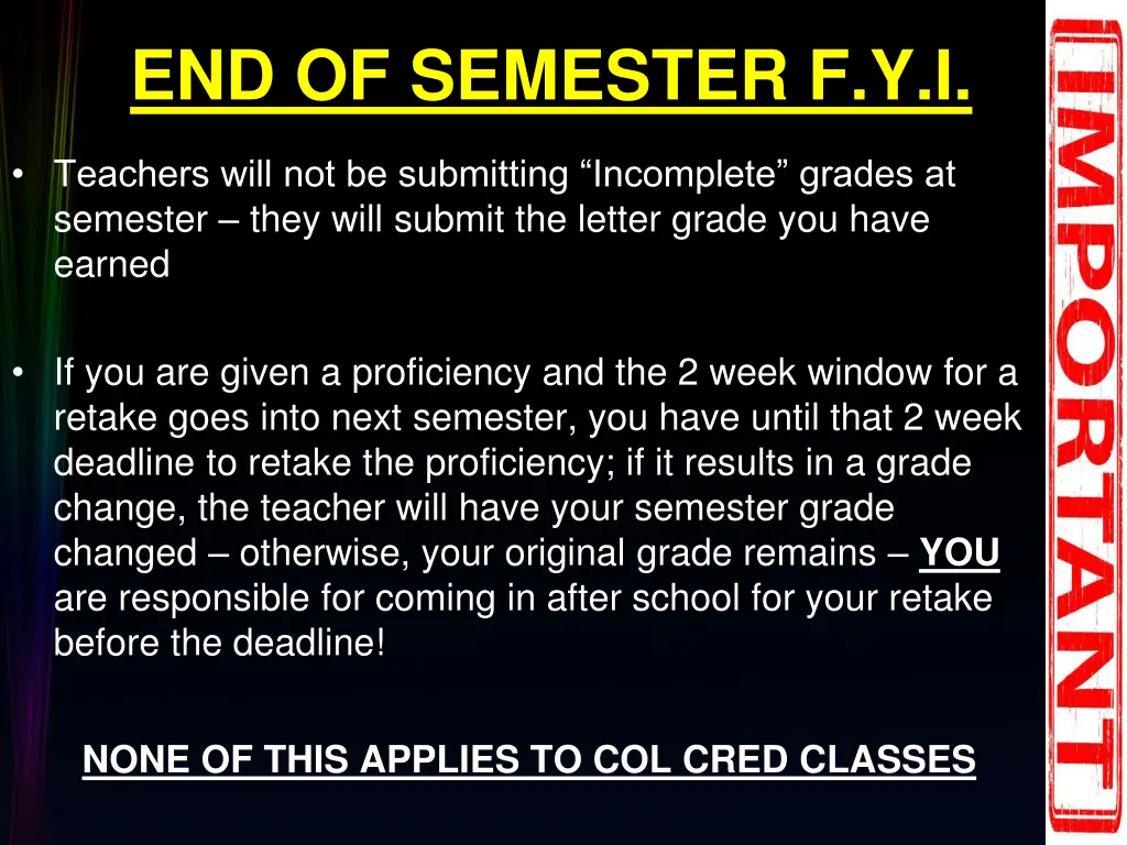 end of semester f y i
