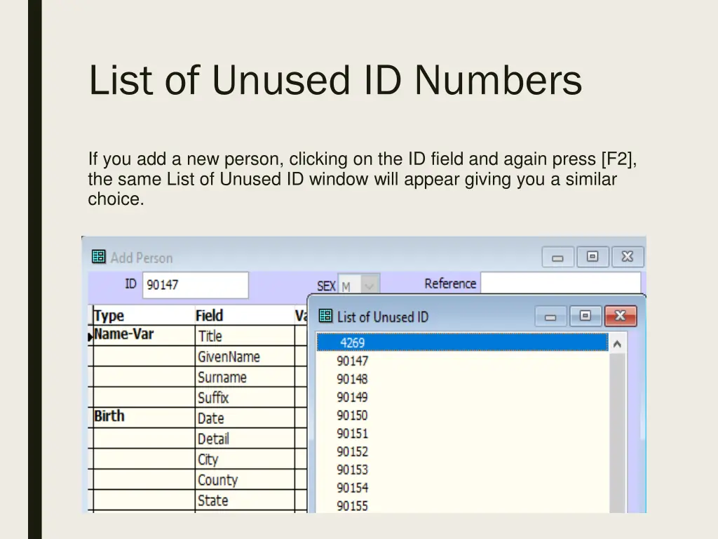 list of unused id numbers 1