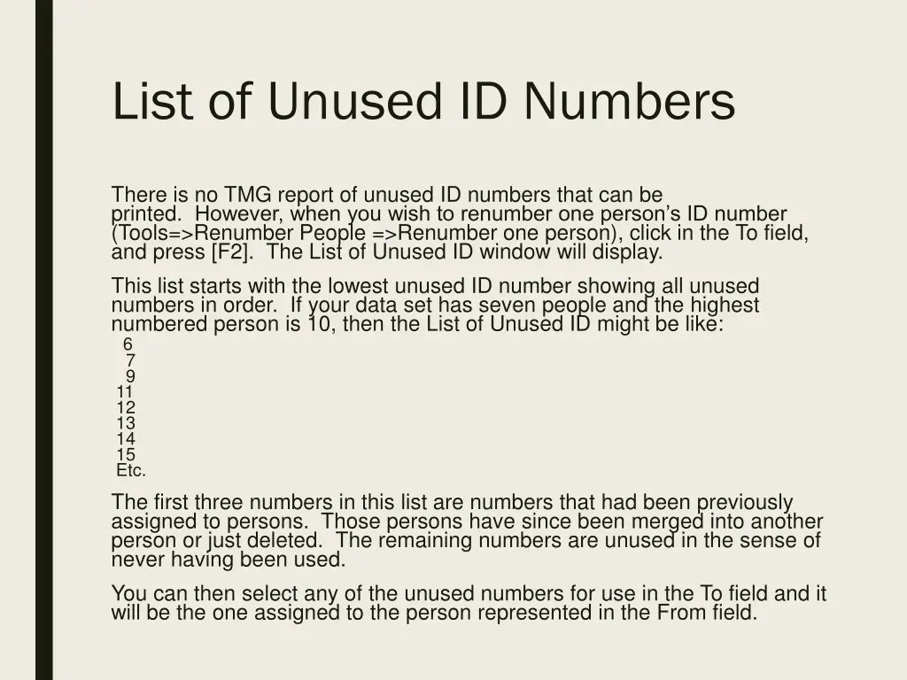 list of unused id numbers