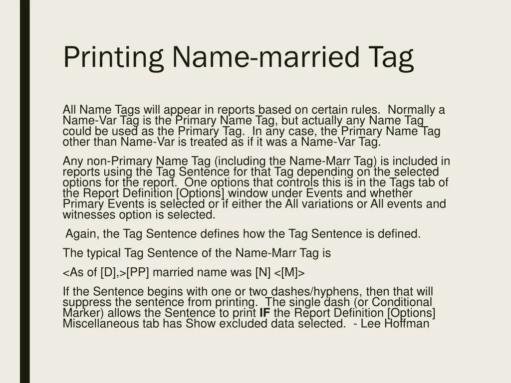 printing name married tag