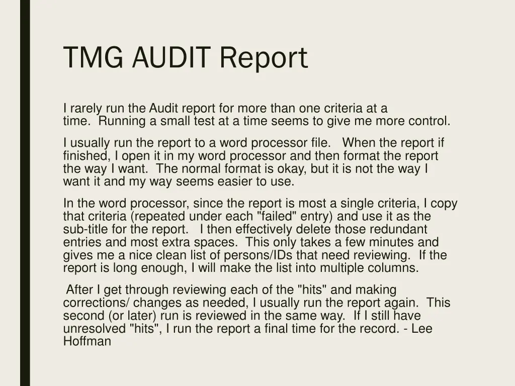 tmg audit report
