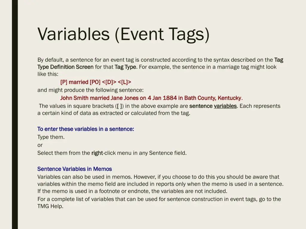 variables event tags