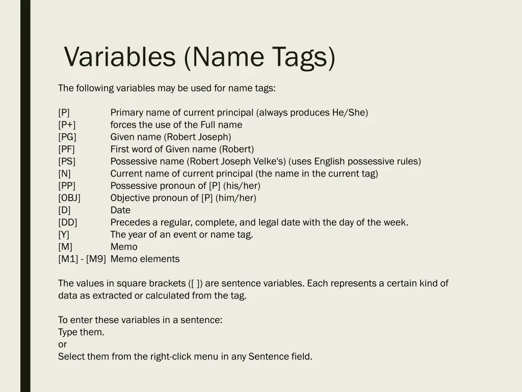 variables name tags