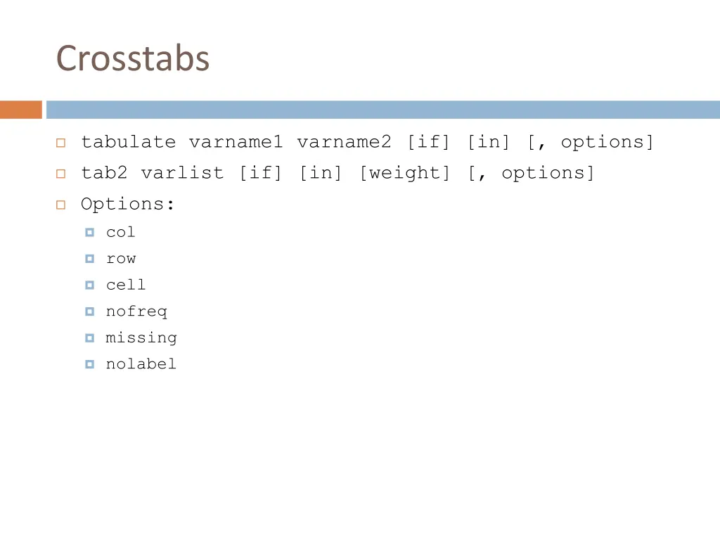 crosstabs