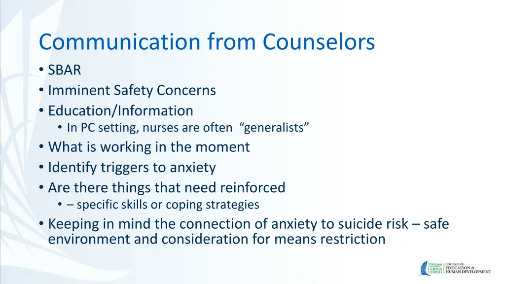 communication from counselors sbar imminent
