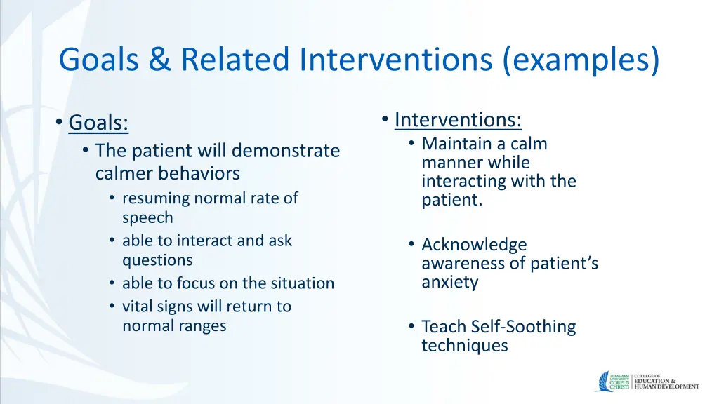 goals related interventions examples