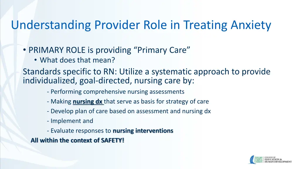 understanding provider role in treating anxiety