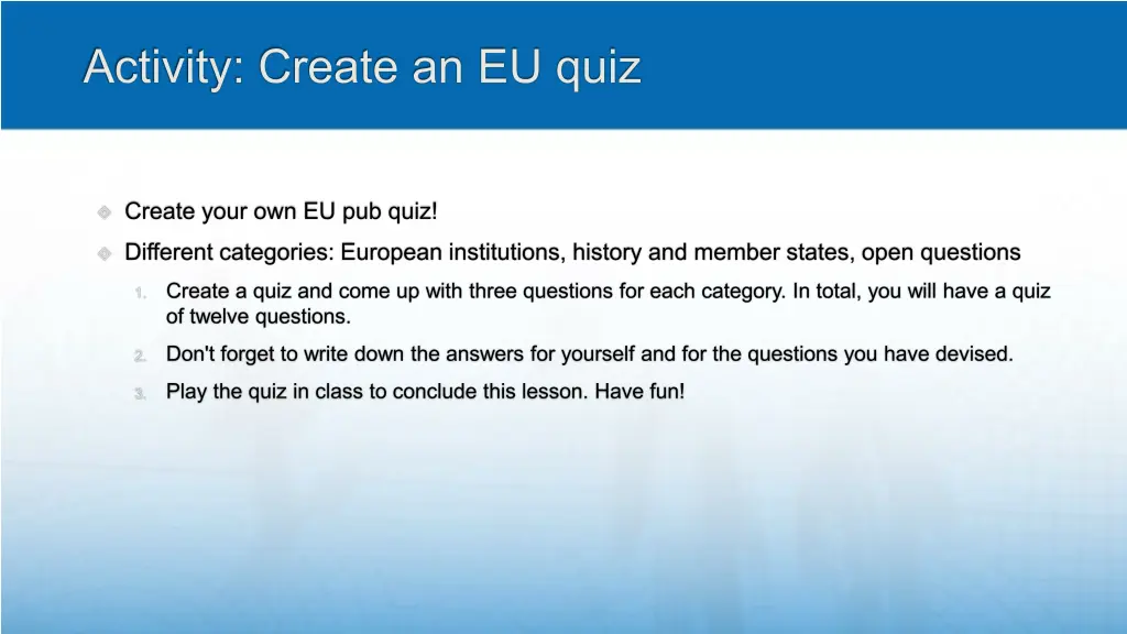 activity create an eu quiz