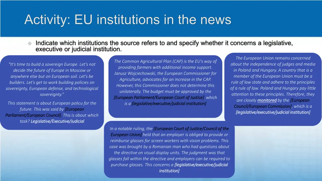 activity eu institutions in the news