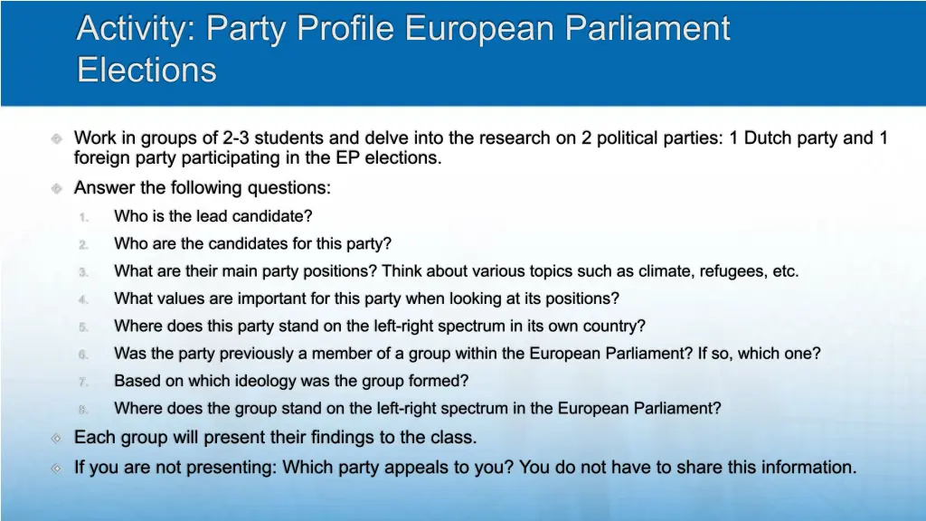 activity party profile european parliament
