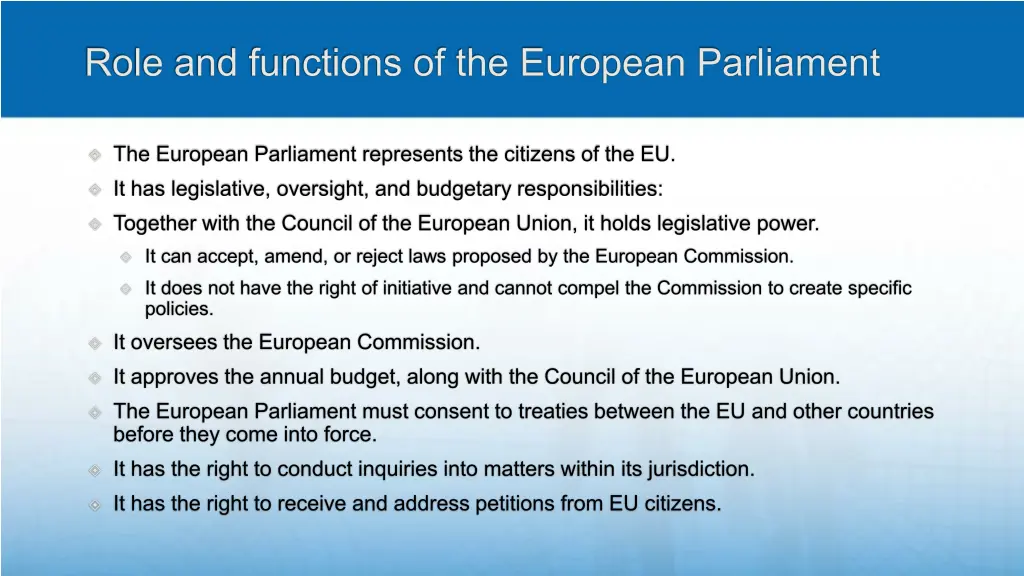 role and functions of the european parliament
