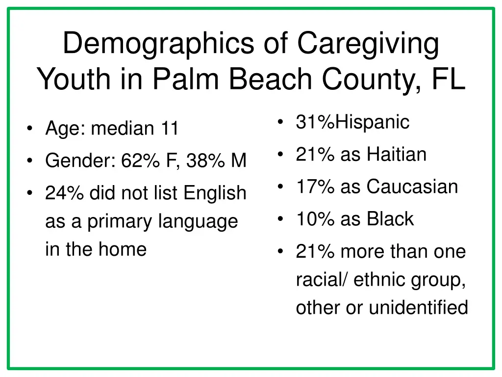 demographics of caregiving youth in palm beach 1