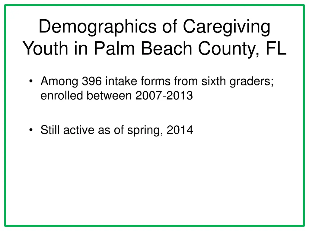 demographics of caregiving youth in palm beach