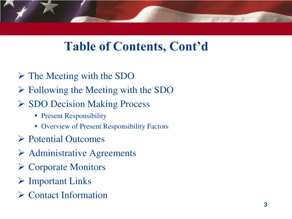 table of contents cont d