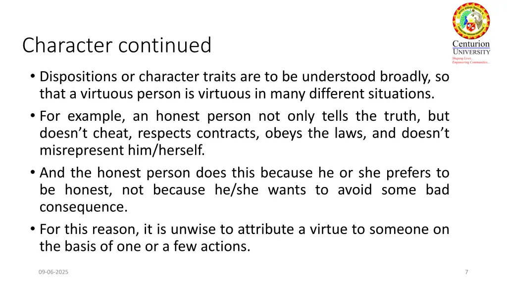 character continued