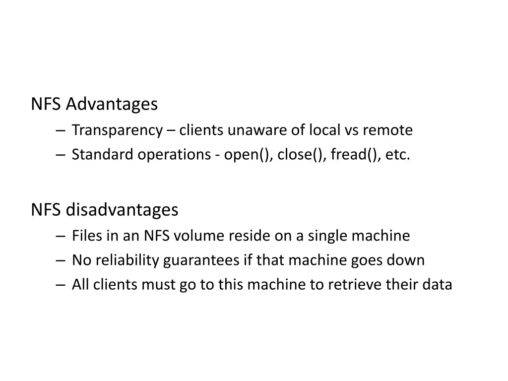 nfs advantages transparency clients unaware