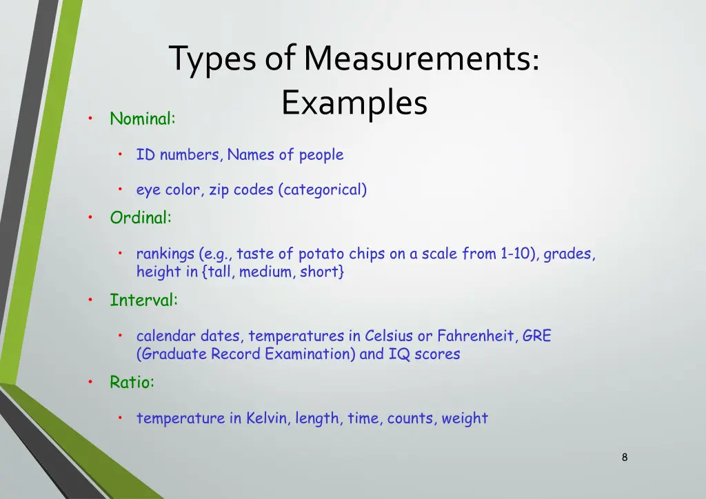 types of measurements examples nominal