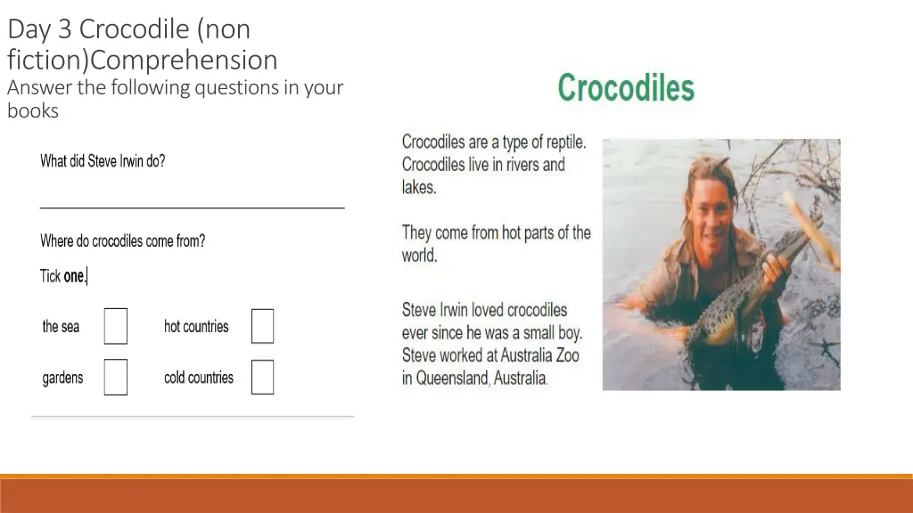 day 3 crocodile non fiction comprehension answer