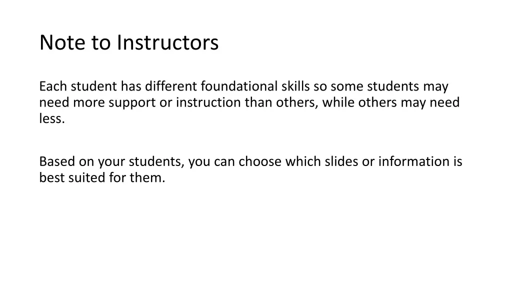 note to instructors
