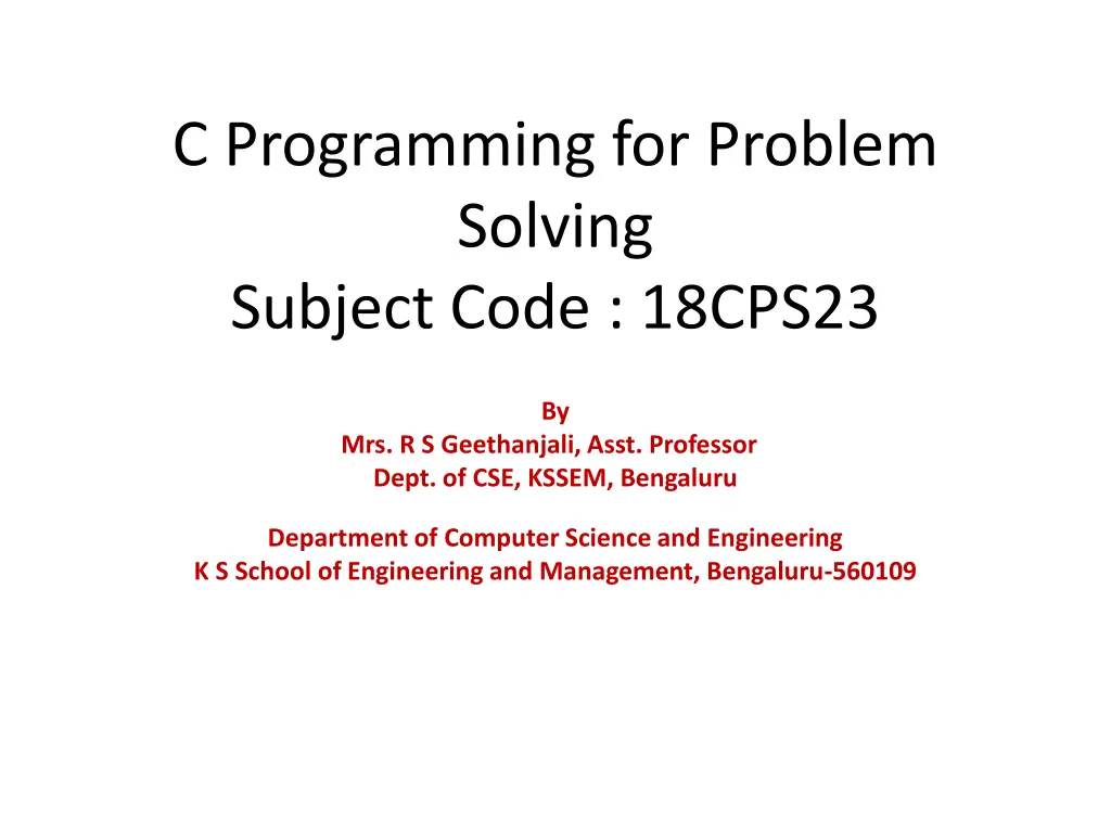 c programming for problem solving subject code