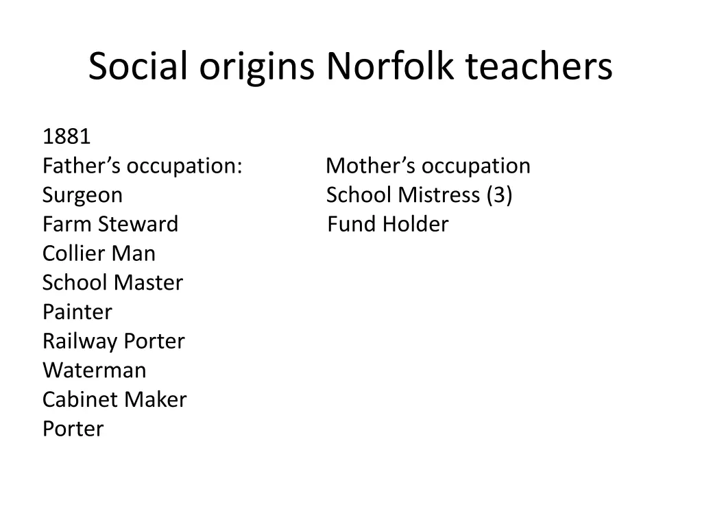 social origins norfolk teachers