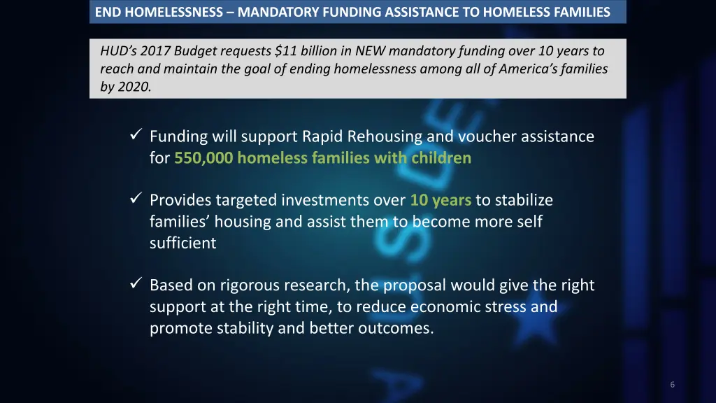 end homelessness mandatory funding assistance