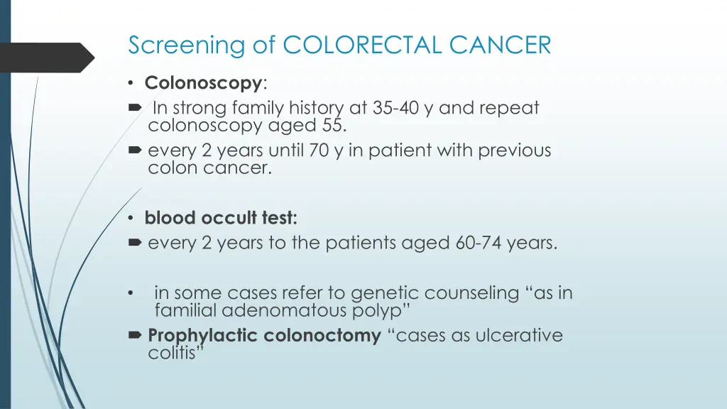 screening of colorectal cancer