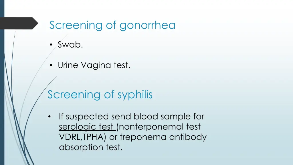 screening of gonorrhea