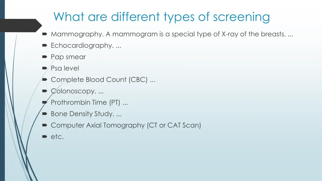 what are different types of screening