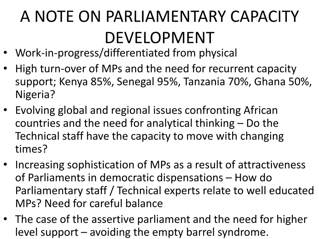 a note on parliamentary capacity development work