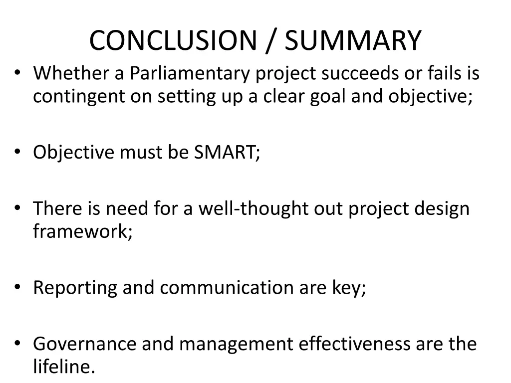 conclusion summary whether a parliamentary