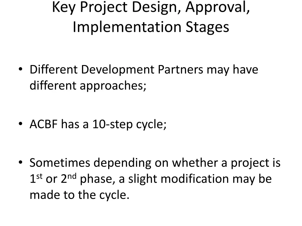 key project design approval implementation stages