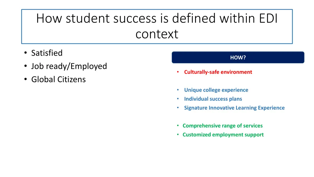 how student success is defined within edi context