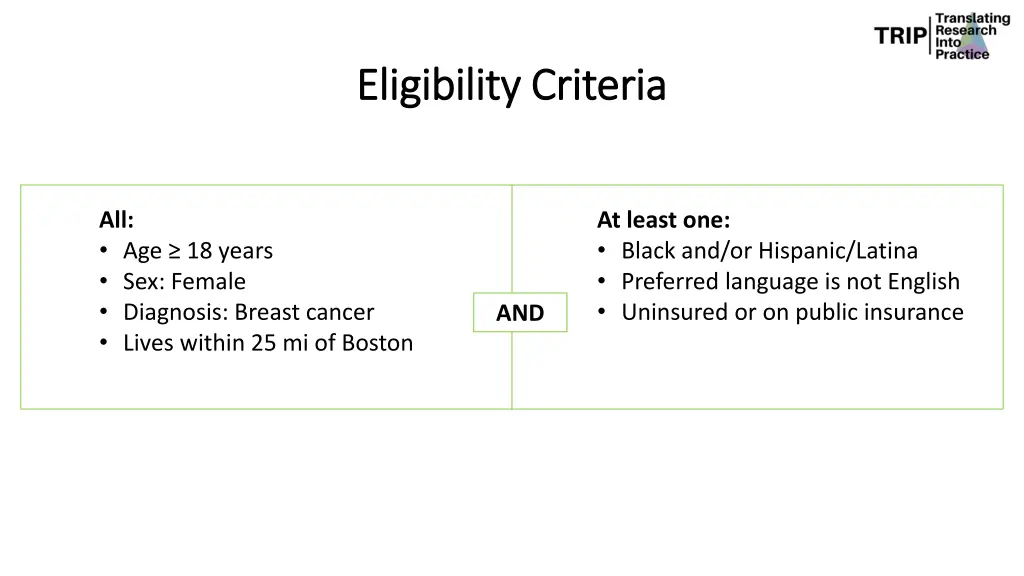 eligibility criteria eligibility criteria