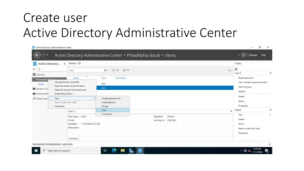 create user active directory administrative center