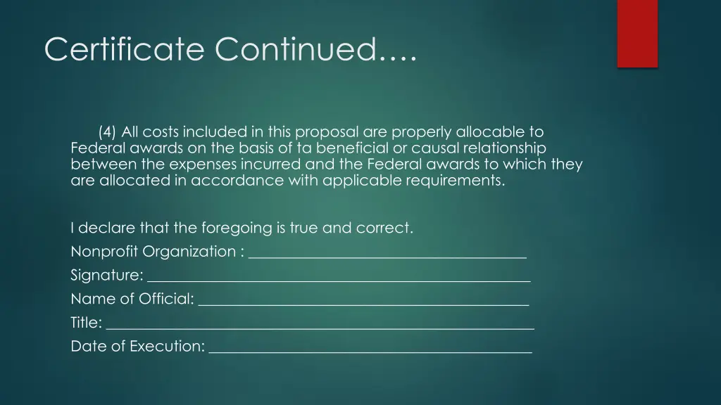 certificate continued