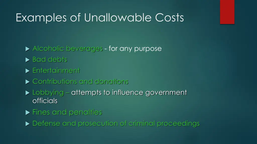 examples of unallowable costs
