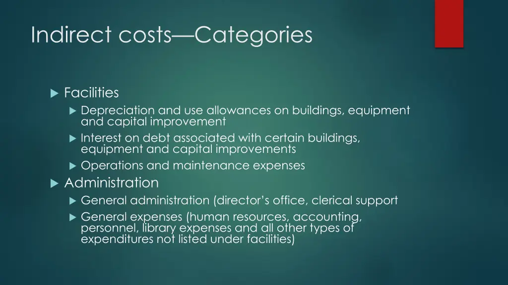 indirect costs categories