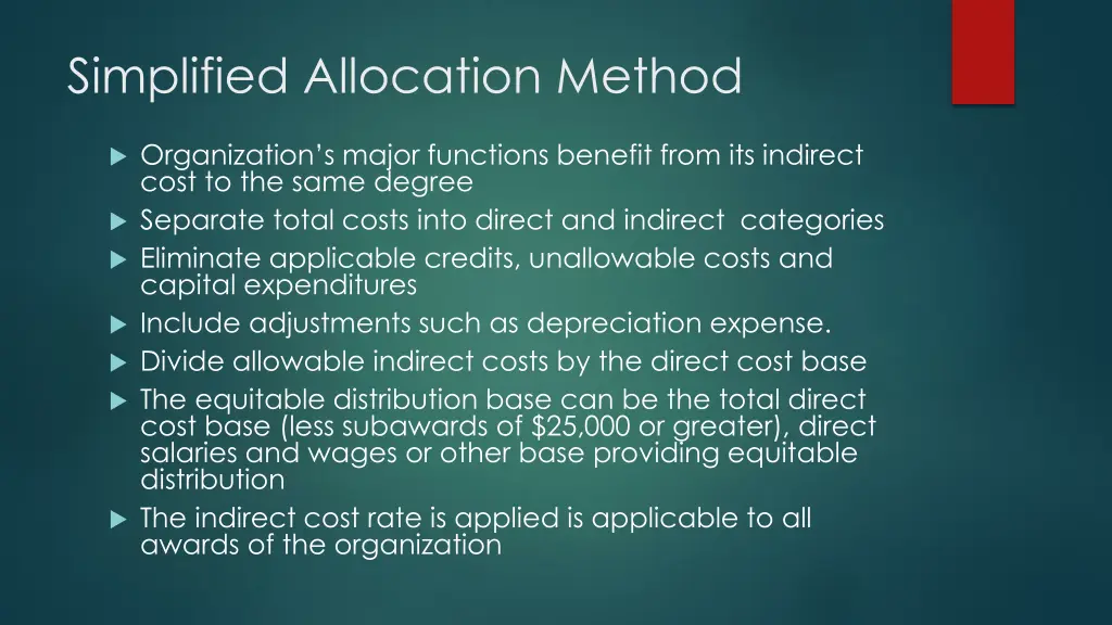 simplified allocation method