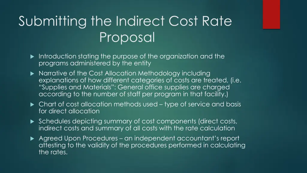 submitting the indirect cost rate proposal