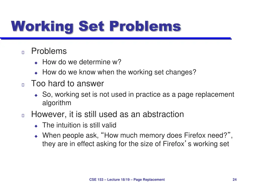 working set problems