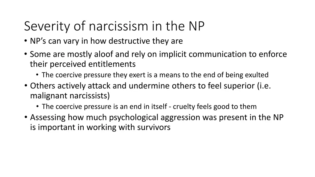 severity of narcissism in the np np s can vary