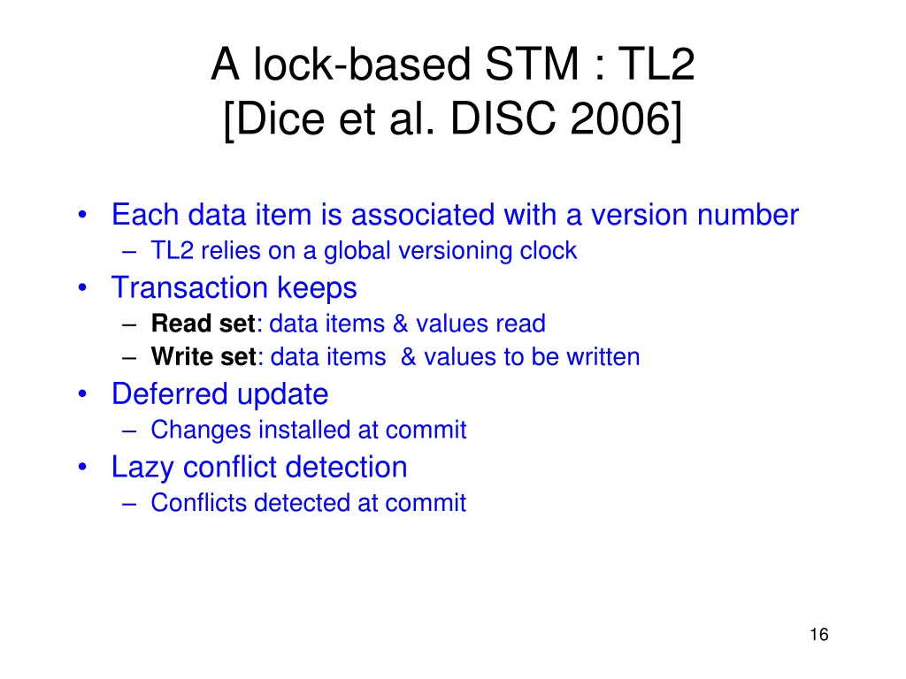 a lock based stm tl2 dice et al disc 2006