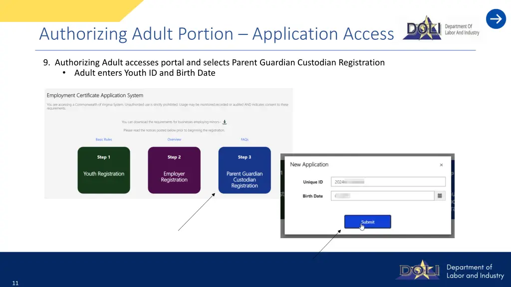 authorizing adult portion application access